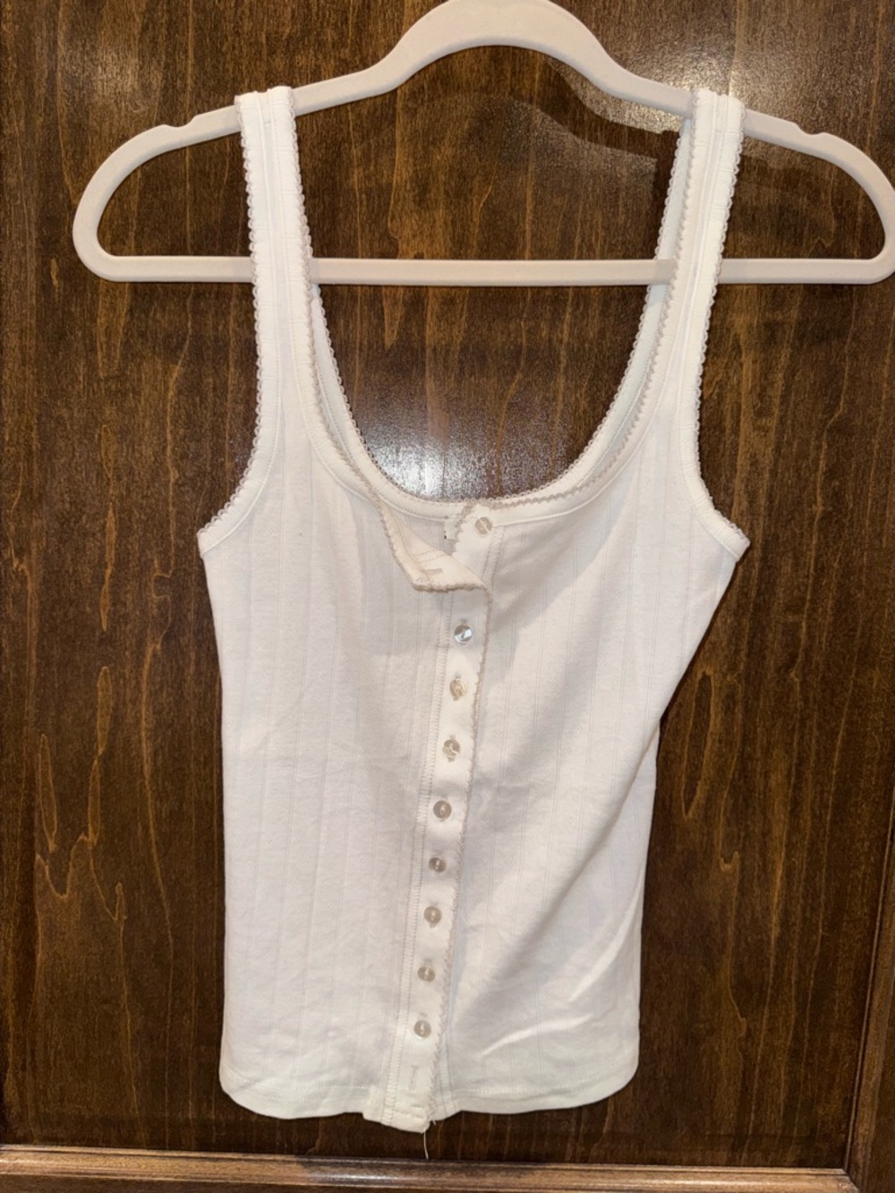 Free People White Ribbed Button-Front Tank